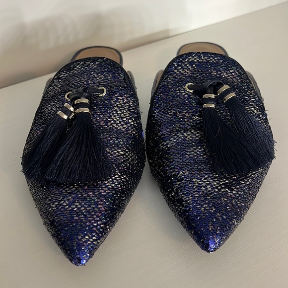 Call It Spring X DISNEY Navy Sequin Slip‎ On Pointed Toe Mule Loafers - Picture 2 of 8